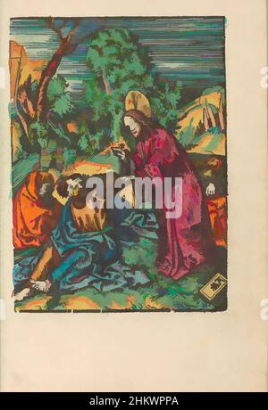 Die von Christus inspirierte Kunst weckt die schlafenden Jünger, die kleine Passion (Serientitel), die dumme Passion (Serientitel), Christus findet Petrus, Johannes und Andreas schlafend im Garten von Gethsemane, als er sie gebeten hatte, mit ihm zuzusehen. Peter reibt sich die Augen. Print ist Teil eines Buches., Print, Classic Works modernisiert von Artotop mit einem Schuss Moderne. Formen, Farbe und Wert, auffällige visuelle Wirkung auf Kunst. Emotionen durch Freiheit von Kunstwerken auf zeitgemäße Weise. Eine zeitlose Botschaft, die eine wild kreative neue Richtung verfolgt. Künstler, die sich dem digitalen Medium zuwenden und die Artotop NFT erschaffen Stockfoto