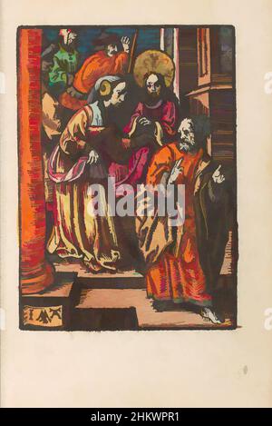 Kunst inspiriert von Denial of Peter, The Little Passion (Serientitel), Stupid Passion (Serientitel) zeigt Eine Frau auf Petrus und fragt, ob er nicht auch Christus angehört. Petrus bestreitet dies. Im Hintergrund sieht Christus mit gefesselten Händen weiter. Print ist Teil eines Buches., Druckerei, Classic Works modernisiert von Artotop mit einem Schuss Moderne. Formen, Farbe und Wert, auffällige visuelle Wirkung auf Kunst. Emotionen durch Freiheit von Kunstwerken auf zeitgemäße Weise. Eine zeitlose Botschaft, die eine wild kreative neue Richtung verfolgt. Künstler, die sich dem digitalen Medium zuwenden und die Artotop NFT erschaffen Stockfoto
