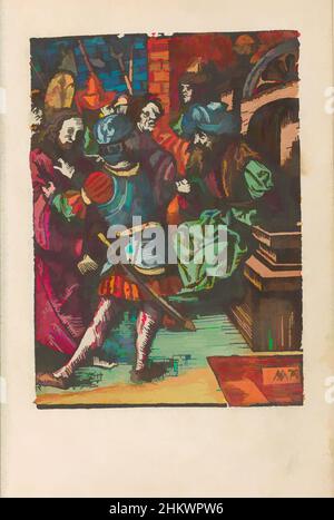 Kunst inspiriert von Christus vor Pilatus, der kleinen Passion (Serientitel), dumm Passion (Serientitel), Christus wird vor Pilatus gebracht, der einen Turban trägt und auf seinem Thron sitzt. Ein Soldat hält Christus fest. Print ist Teil eines Buches., Druckerei: Jacob Cornelisz van Oostsanen, Klassische Werke, die von Artotop mit einem Schuss Moderne modernisiert wurden. Formen, Farbe und Wert, auffällige visuelle Wirkung auf Kunst. Emotionen durch Freiheit von Kunstwerken auf zeitgemäße Weise. Eine zeitlose Botschaft, die eine wild kreative neue Richtung verfolgt. Künstler, die sich dem digitalen Medium zuwenden und die Artotop NFT erschaffen Stockfoto