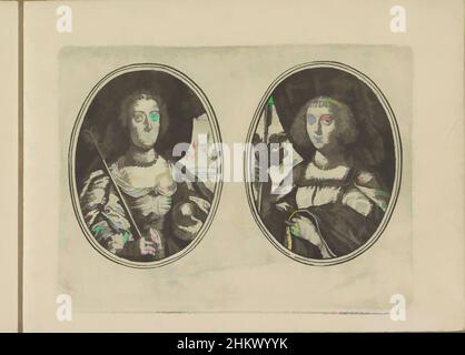 Kunst inspiriert von Porträts von Eleanor von Mantua und Anna von Österreich, beide als Hirtinnen, Mantuana I.M.R., Galligana R.F., Les vrais pourtraits de quelques unes des plus grandes dames de la chrestiente desguennes en bergeres. (Serientitel), zwei Darstellungen auf einem Albumblatt. Auf der, Classic Works modernisiert von Artotop mit einem Schuss Moderne. Formen, Farbe und Wert, auffällige visuelle Wirkung auf Kunst. Emotionen durch Freiheit von Kunstwerken auf zeitgemäße Weise. Eine zeitlose Botschaft, die eine wild kreative neue Richtung verfolgt. Künstler, die sich dem digitalen Medium zuwenden und die Artotop NFT erschaffen Stockfoto