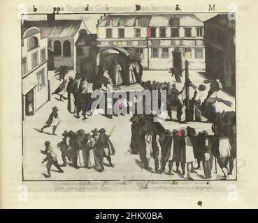 Kunst inspiriert von Brügger Mönchen auf dem Scheiterhaufen, 1578, Hinrichtung der Franziskanermönche in Brügge unter der Anklage der Sodomie, 26. Juli 1578. Rechts die Auspeitschung, links die Mönche auf dem Scheiterhaufen. Mit einer lateinischen Beschriftung von 4 Zeilen. Nummeriert: 99. Auf der Rückseite mit lateinischem Text gedruckt., Druckerei: Simon, Klassische Werke, die von Artotop mit einem Schuss Modernität modernisiert wurden. Formen, Farbe und Wert, auffällige visuelle Wirkung auf Kunst. Emotionen durch Freiheit von Kunstwerken auf zeitgemäße Weise. Eine zeitlose Botschaft, die eine wild kreative neue Richtung verfolgt. Künstler, die sich dem digitalen Medium zuwenden und die Artotop NFT erschaffen Stockfoto