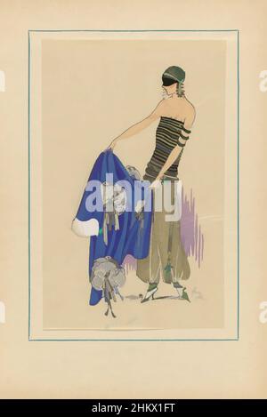 Art inspired by Très Parisien, 1923, No. 2: Tissus de chez MATHIEU...Fantaisie Orientale, Fabrics of Mathieu. Für die Travestis oder Dress-up-Kleidung der Saison gibt es hier eine amüsante Idee, die vom Orient inspiriert wurde. Lange Hose aus goldenem Stoff mit einem Oberteil aus goldenem Lamé und Schwarz. Mantel, Classic Works modernisiert von Artotop mit einem Schuss Moderne. Formen, Farbe und Wert, auffällige visuelle Wirkung auf Kunst. Emotionen durch Freiheit von Kunstwerken auf zeitgemäße Weise. Eine zeitlose Botschaft, die eine wild kreative neue Richtung verfolgt. Künstler, die sich dem digitalen Medium zuwenden und die Artotop NFT erschaffen Stockfoto