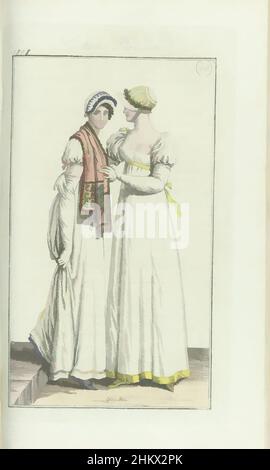 Art inspired by Journal des Dames et des Modes, Frankfurt Edition 2 octobre 1808, Costume Parisien (40), der Begleittext (S. 17 und 18) Zustände: Abb. 1: Strohhut, garniert mit ausgefallenen Blumen.Percale-Geigenkleid. Kleiner Schal aus Kaschmir. Weiße Handschuhe. Fliederschuhe. Abb. 2: Strohhut, Classic Works modernisiert von Artotop mit einem Schuss Moderne. Formen, Farbe und Wert, auffällige visuelle Wirkung auf Kunst. Emotionen durch Freiheit von Kunstwerken auf zeitgemäße Weise. Eine zeitlose Botschaft, die eine wild kreative neue Richtung verfolgt. Künstler, die sich dem digitalen Medium zuwenden und die Artotop NFT erschaffen Stockfoto