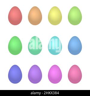 Ein Satz Ostereier in verschiedenen Farben ohne Muster, Stock Vektor
