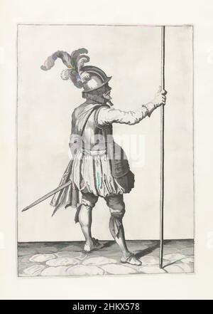 Von Soldier inspirierte Kunst, von hinten gesehen, den Speer mit der rechten Hand aufrecht haltend (nein 7), c. 1600, Ein Soldat, voller Länge, von hinten gesehen, einen Speer (Lanze) haltend, mit der rechten Hand aufrecht (nein 7), c. 1600. Dies ist die dritte Aktion, um den Speer auf den Boden zu bringen, Classic Works, modernisiert von Artotop mit einem Schuss Moderne. Formen, Farbe und Wert, auffällige visuelle Wirkung auf Kunst. Emotionen durch Freiheit von Kunstwerken auf zeitgemäße Weise. Eine zeitlose Botschaft, die eine wild kreative neue Richtung verfolgt. Künstler, die sich dem digitalen Medium zuwenden und die Artotop NFT erschaffen Stockfoto