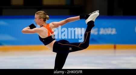 Peking, China. 06th. Februar 2022. PEKING, CHINA - 6. FEBRUAR: Eiskunstläufer Lindsay van Zundert während des Trainings während der Olympischen Spiele 2022 in Peking im Capitol Indoor Stadium am 6. Februar 2022 in Peking, China (Foto von Iris van den Broek/Orange Picics) NOCNSF Credit: Orange Pics BV/Alamy Live News Stockfoto