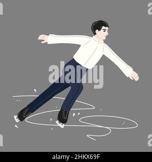 Mann beim Schlittschuhlaufen. Figur Skating Athlet auf einem Wettkampfkostüm Stock Vektor