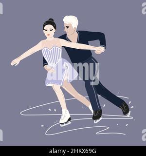 Figur Skating Athleten auf einem Wettbewerb Kostüme. Skating-Paarung Stock Vektor