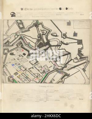 Kunst inspiriert von der Belagerung von Ostende: Alte und neue Verteidigung, 1604, Abriß der Vorigen und heutigen stantt der statt Ostende, Belagerung von Ostende: Alte und neue Verteidigung, 1604. Unten links das New Troy. Oben rechts eine Kartusche mit lateinischer Inschrift. Über dem Druck der Titel, unter der Legende in, Classic Works modernisiert von Artotop mit einem Schuss Moderne. Formen, Farbe und Wert, auffällige visuelle Wirkung auf Kunst. Emotionen durch Freiheit von Kunstwerken auf zeitgemäße Weise. Eine zeitlose Botschaft, die eine wild kreative neue Richtung verfolgt. Künstler, die sich dem digitalen Medium zuwenden und die Artotop NFT erschaffen Stockfoto