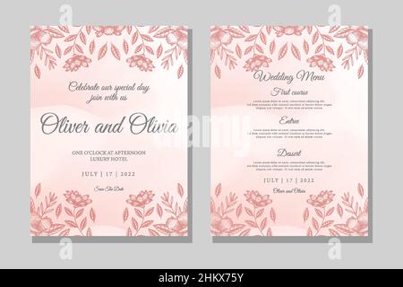 Handgezeichnete Vorlage für Hochzeitseinladungen mit Blumenmuster Stock Vektor
