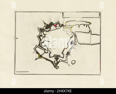 Kunst inspiriert von Map of le Quesnoy, 1712, Plan du Quenoy ville forte au comté de Henault, Map of le Quesnoy, belagert von den Alliierten im Jahr 1712. Teil einer gebündelten Sammlung von Plänen von Schlachten und Städten, die im Spanischen Erbfolgekrieg gefeiert wurden., Druckerei: Pieter Devel, Verleger, Klassisches Werk, das von Artotop mit einem Schuss Moderne modernisiert wurde. Formen, Farbe und Wert, auffällige visuelle Wirkung auf Kunst. Emotionen durch Freiheit von Kunstwerken auf zeitgemäße Weise. Eine zeitlose Botschaft, die eine wild kreative neue Richtung verfolgt. Künstler, die sich dem digitalen Medium zuwenden und die Artotop NFT erschaffen Stockfoto