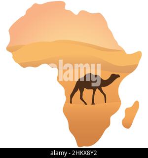 Kamel und Wüste auf einer Karte von afrika Stock Vektor