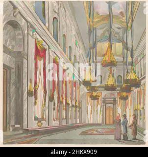 Kunst inspiriert vom Inneren des Königspalastes am Dam-Platz, ca. 1810-1813, Vue de l'intérieur du Grand Salon du Palais Roijal, Blick in das Innere des Königspalastes am Dam-Platz in Amsterdam, ca. 1810-1813. Die Bürgerhalle, sehr eng gerendert. Als Teil einer Plattenarbeit von c wurden die von Artotop modernisierten Classic Works mit einem Schuss Moderne modernisiert. Formen, Farbe und Wert, auffällige visuelle Wirkung auf Kunst. Emotionen durch Freiheit von Kunstwerken auf zeitgemäße Weise. Eine zeitlose Botschaft, die eine wild kreative neue Richtung verfolgt. Künstler, die sich dem digitalen Medium zuwenden und die Artotop NFT erschaffen Stockfoto