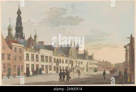 Kunst inspiriert von der Breestraat in Leiden, ca. 1825, Gezigt op de Breestraat en Stadhuis te Leyden, Vue Sur la rue dite Breestraat et l'Hotel de ville à Leyden, Blick auf die Breestraat in Leiden mit dem Rathaus, ca. 1825. Teil einer Plattenarbeit von c. 1824-1825 mit 74 (unnummerierten) Tafeln, von Artotop modernisierte Klassiker mit einem Schuss Moderne. Formen, Farbe und Wert, auffällige visuelle Wirkung auf Kunst. Emotionen durch Freiheit von Kunstwerken auf zeitgemäße Weise. Eine zeitlose Botschaft, die eine wild kreative neue Richtung verfolgt. Künstler, die sich dem digitalen Medium zuwenden und die Artotop NFT erschaffen Stockfoto