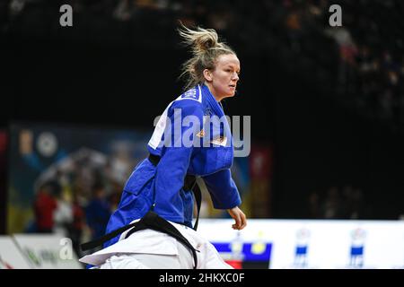 Geke van den Berg aus den Niederlanden, eine -63 kg schwere Frauenanwärterin, tritt am 5. Februar 2022 in der Accor Arena in Paris, Frankreich, während der Paris Grand Slam 2022, IJF World Judo Tour an - Foto: Victor Joly/DPPI/LiveMedia Stockfoto