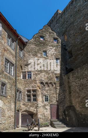 Gebäude im Innenhof der Burg Runkel, Hessen, Deutschland Stockfoto