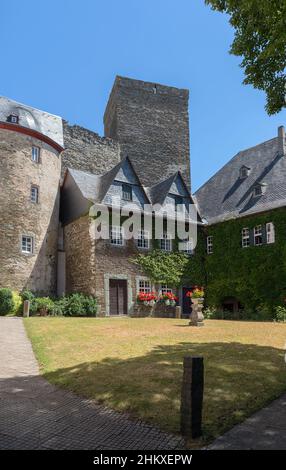 Gebäude im Innenhof der Burg Runkel, Hessen, Deutschland Stockfoto