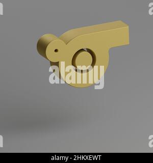 Pfeifensymbol. Gelbe Symbole für soziale Netzwerke auf grauem Hintergrund. 3D Rendering-Illustration. Hintergrundmuster für Design. Stockfoto