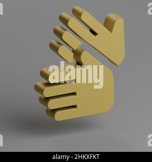 Symbol „Gebärdensprache“. Gelbe Symbole für soziale Netzwerke auf grauem Hintergrund. 3D Rendering-Illustration. Hintergrundmuster für Design. Stockfoto