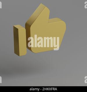 Alt-Symbol mit dem Daumen nach oben. Gelbe Symbole für soziale Netzwerke auf grauem Hintergrund. 3D Rendering-Illustration. Hintergrundmuster für Design. Stockfoto