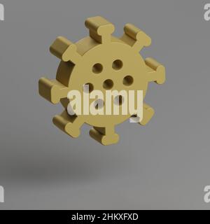 Coronavirus-Symbol. Gelbe Symbole für soziale Netzwerke auf grauem Hintergrund. 3D Rendering-Illustration. Hintergrundmuster für Design. Stockfoto