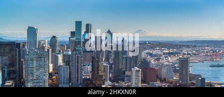 Blick auf die Stadt von der Space Needle in Tacoma, Washington, USA Stockfoto