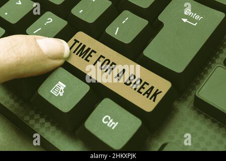 Konzeptionelle Darstellung Zeit für Eine Pause. Wort geschrieben auf eine Pause von der Arbeit oder einer anderen Aktivität entspannen Abstract Reasearching Old Online-Artikel Stockfoto