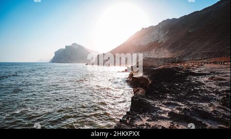 Al Mugsail Beach, Salalah, Sultanat von Oman Stockfoto