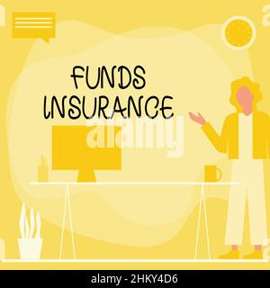 Konzeptionelle Darstellung Funds Insurance. Konzeptionelle Foto Form der kollektiven Investition bot eine Versicherung Politik Frau Standing Office mit Laptop Stockfoto