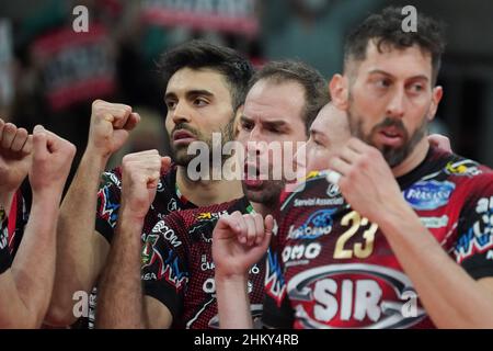 PalaBarton, Perugia, Italien, 05. Februar 2022, sir Safety conad perugia esulta während Sir Safety Conad Perugia gegen Consar Ravenna - Volleyball Italia Stockfoto