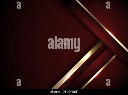 Abstract 3D rote und goldene Streifen Dreiecke Formen mit glänzenden goldenen Linien Lichteffekt auf dunklem Hintergrund Vorlage Luxus-Stil. Vektordarstellung Stock Vektor