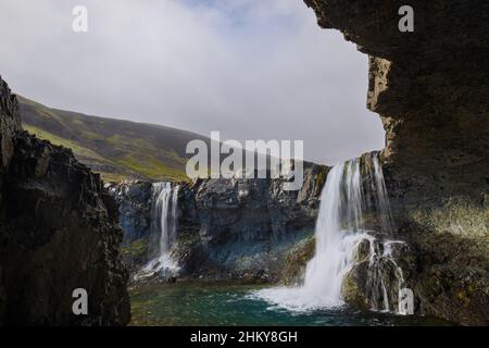 Skutafoss Wasserfall im Thorgeirsstadadalur Tal, südöstlich von Island Stockfoto