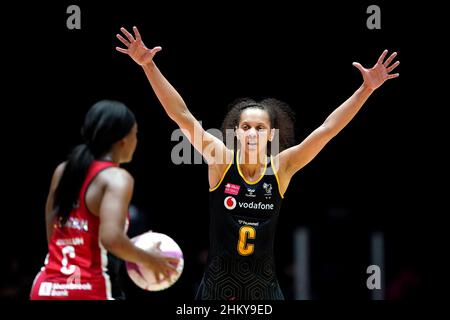 Wasps’ Lauren Nicholls beim Vitality Netball Superleague-Spiel in der Resorts World Arena, Solihull. Bilddatum: Samstag, 5. Februar 2022. Stockfoto