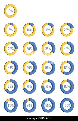 Infografik-Vektorset mit 3D Prozentpunkt-Kreisdiagrammsymbolen von null bis hundert in fünf Schritten Stock Vektor