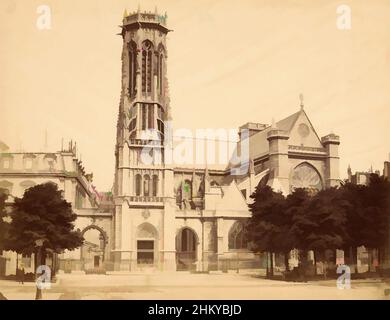 Kunst inspiriert vom Blick auf den Saint-Germain-l'Auxerrois in Paris, Blick auf den Saint-Germain-l'Auxerrois in Paris. Links der neugotische Glockenturm und ein Teil des Rathauses des Pariser Arrondissements 1st., Paris, 1850 - 1900, Karton, Albumendruck, Höhe 213 mm × Breite 272, Classic Works modernisiert von Artotop mit einem Schuss Modernität. Formen, Farbe und Wert, auffällige visuelle Wirkung auf Kunst. Emotionen durch Freiheit von Kunstwerken auf zeitgemäße Weise. Eine zeitlose Botschaft, die eine wild kreative neue Richtung verfolgt. Künstler, die sich dem digitalen Medium zuwenden und die Artotop NFT erschaffen Stockfoto