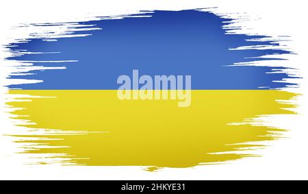 Bunte handgezeichnete Pinselstriche gemalt Nationalflagge der Ukraine. Vorlage für Banner, Karte, Werbung, TV-Werbung, Anzeigen, Webdesign und Stockfoto