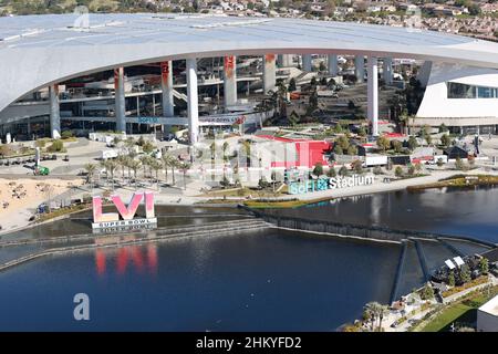 INGLEWOOD, CA - FEBRUAR 5: Luftaufnahme des SoFi-Stadions, Heimat der NFL LA Rams und Heimat des Super Bowl LVI am 5. Februar 2022. Kredit: mpi34/MediaPunch Stockfoto