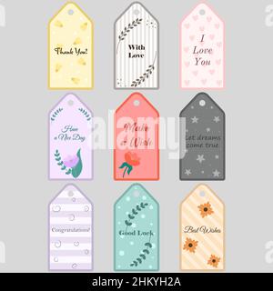Geschenk bunten Karten Tags mit Wünschen isoliert Stock Vektor