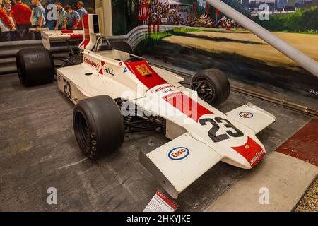 1974 Botschaft Lola-cosworth T370 ausgestellt im Haynes International Motor Museum, Sparkford, Yeovil, Somerset Stockfoto