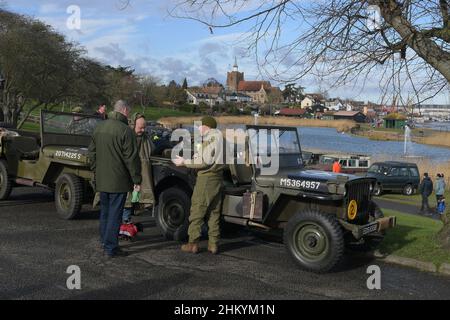 Maldon Essex, Großbritannien. 6th. Februar 2021. Mitglieder der Essex Military Vehicle Association veranstalten ihre jährliche Winterversammlung im Promenade Park in Maldon Essex. Die ausgestellten Ex-Militärfahrzeuge stammen aus militärischen Überschussauktionen, Schrottplätzen, Farmen und Scheunen und wurden von einer Gruppe von Enthusiasten, die die von Essex HMVA registrierte Wohltätigkeitsorganisation bilden, in ihren ursprünglichen Zustand zurückversetzt. Quelle: MARTIN DALTON/Alamy Live News Stockfoto