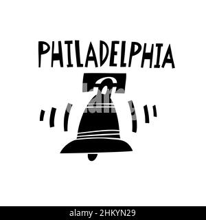 Vektor Handgezeichnetes Symbol von Philadelphia. Reisedarstellung der USA-Schilder. Handgezeichnete Schriftzüge. Das Wahrzeichen Amerikas Stock Vektor