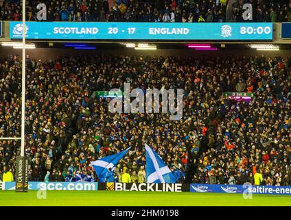 Edinburgh. Schottland, Großbritannien. 5th. Februar 2022: Guinness Six Nations 2022, Gesamtansicht mit dem Endergebnis, Schottland 20 - England 17 während des Spiels Schottland gegen England Calcutta Cup im BT Murrayfield Stadium. Edinburgh. Schottland, Großbritannien. Quelle: Ian Rutherford Alamy Live News. Stockfoto