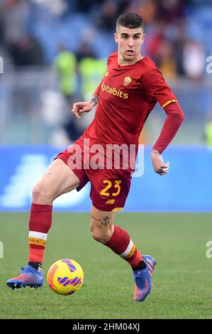 Rom, Italien. 05th. Februar 2022. Gianluca Mancini von AS Roma während des Serie-A-Spiels zwischen Roma und Genua im Stadio Olimpico, Rom, Italien am 5. Februar 2022. Kredit: Giuseppe Maffia/Alamy Live Nachrichten Stockfoto