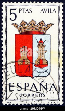 SPANIEN - UM 1962: Eine in Spanien gedruckte Briefmarke zeigt Arms of Avila, Provincial Arms, um 1962 Stockfoto