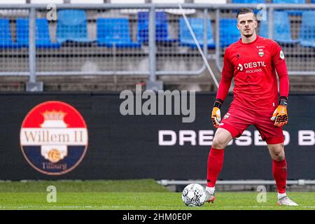 TILBURG, NIEDERLANDE - 6. FEBRUAR: Torwart Jorn Brondeel von Willem II. Während des niederländischen Eredivisie-Spiels zwischen Willem II und RKC Waalwijk am 6. Februar 2022 im Koning Willem II Stadion in Tilburg, Niederlande (Foto: Geert van Erven/Orange Picts) Stockfoto