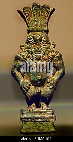 Statue des gottes Bes, Metall / Bronze, Stein / Steatit, 722–332 v. Chr., Spätperiode, Ägypten (Museo Egizio di Torino Italien) Stockfoto