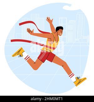 Der Gewinner bricht das Band an der Ziellinie Stock Vektor