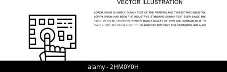 Roboterarm drückt auf die Taste ein Zeilensymbol. Stock Vektor