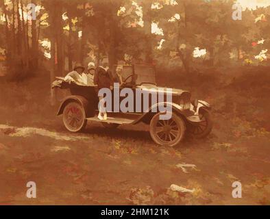 Kunst inspiriert von Unbekannter Firma in einem Auto, c. 1915 - c. 1925, fotografischer Träger, Silbergelatine-Druck, Höhe 82 mm × Breite 108 mm, Classic Works modernisiert von Artotop mit einem Schuss Modernität. Formen, Farbe und Wert, auffällige visuelle Wirkung auf Kunst. Emotionen durch Freiheit von Kunstwerken auf zeitgemäße Weise. Eine zeitlose Botschaft, die eine wild kreative neue Richtung verfolgt. Künstler, die sich dem digitalen Medium zuwenden und die Artotop NFT erschaffen Stockfoto