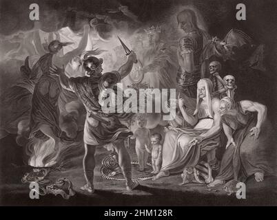 Prophezeiung aus einem Hexentrio, Szene aus „The Tragedy of Macbeth“ von William Shakespeare Stockfoto